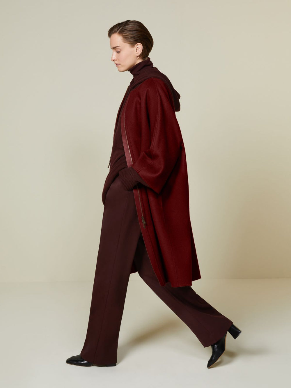 Double cashmere cape coat - Dark red