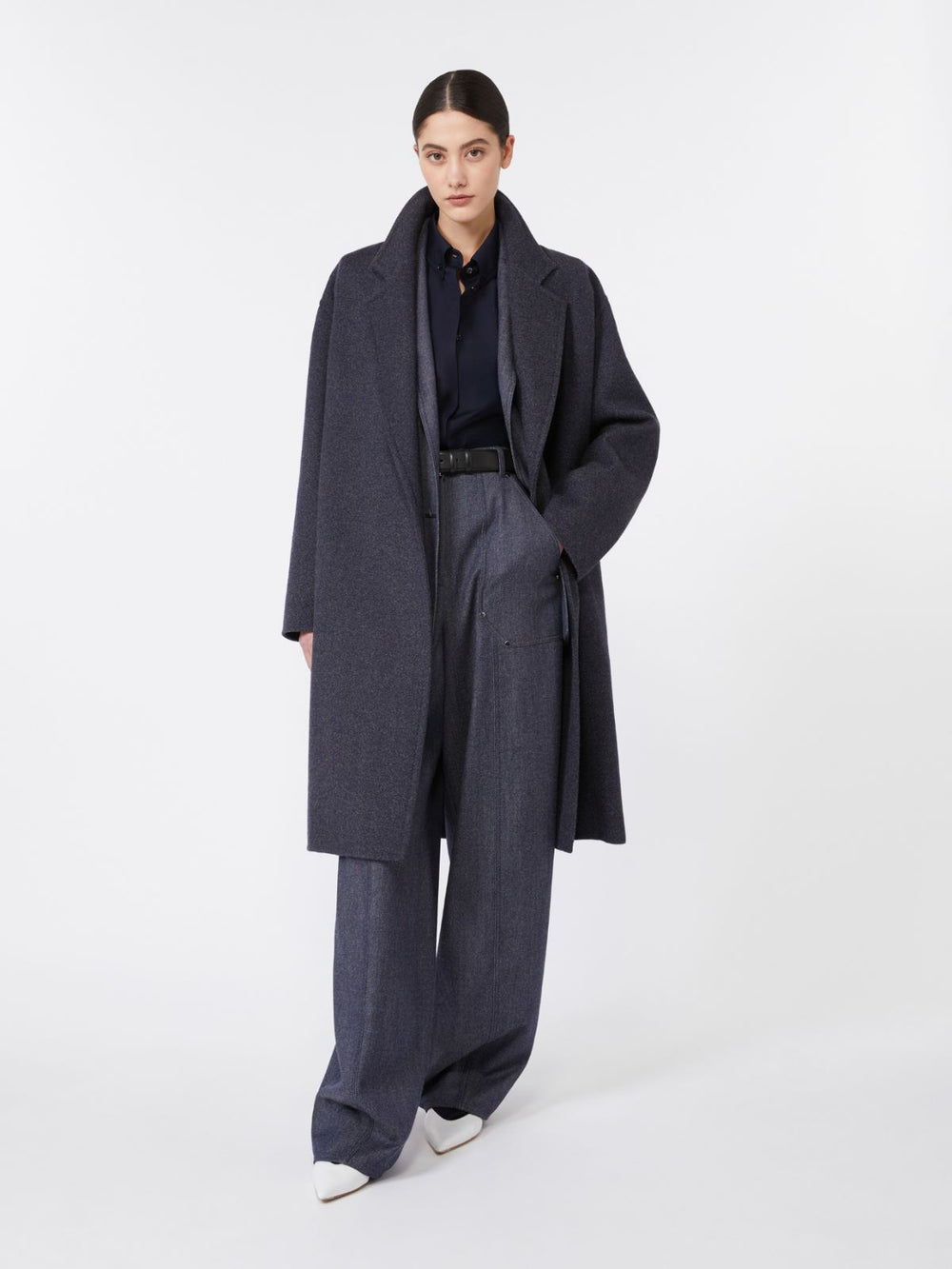 Denim-effect wool coat - Ultramarine