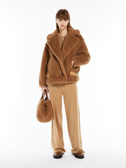 Teddy fabric biker jacket - Camel