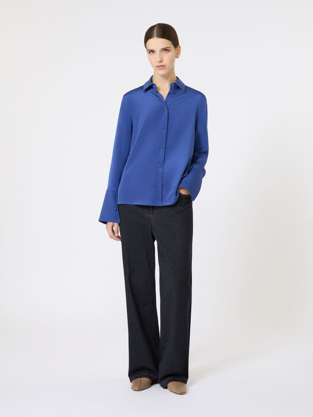 Silk crêpe de Chine shirt - Cornflower blue