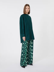Oversized cotton satin shirt - Dark green