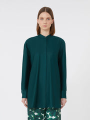 Oversized cotton satin shirt - Dark green