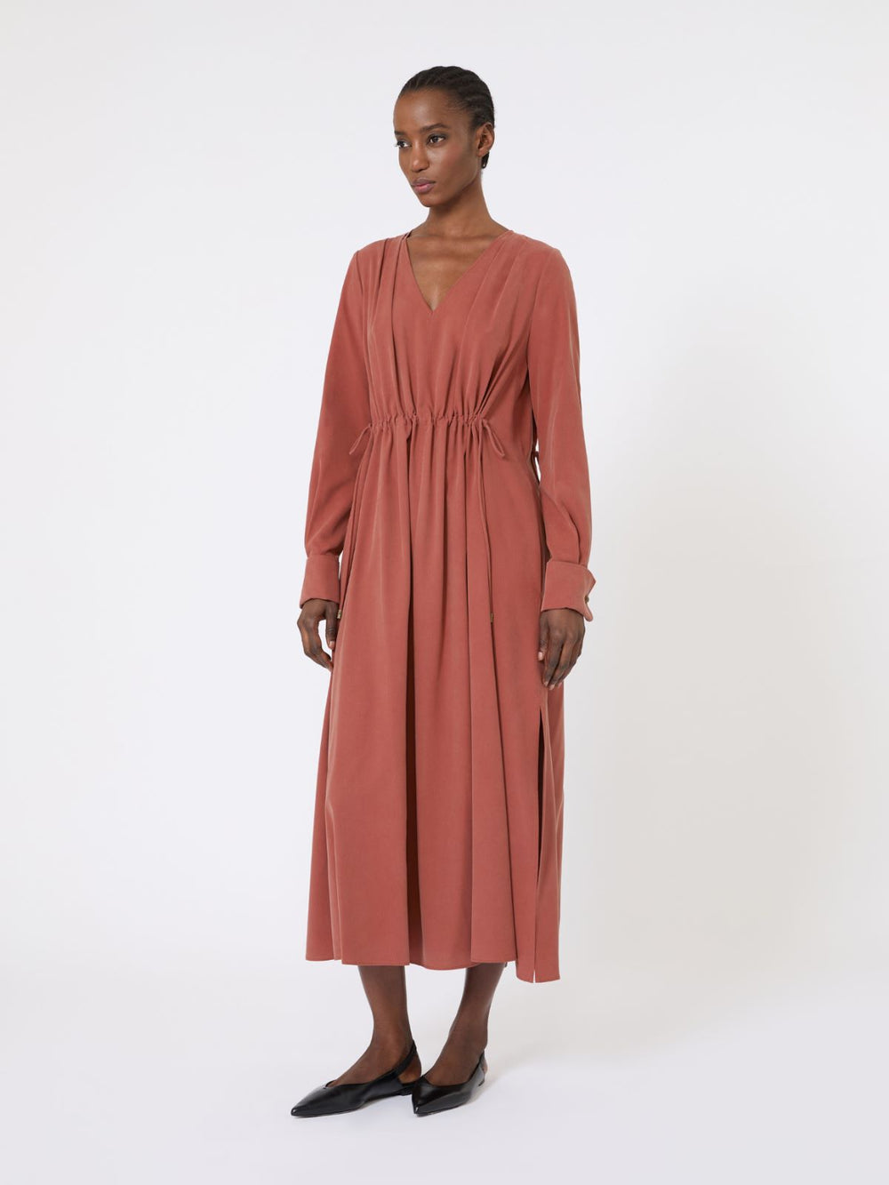 Washed silk canvas dress - Terra cotta