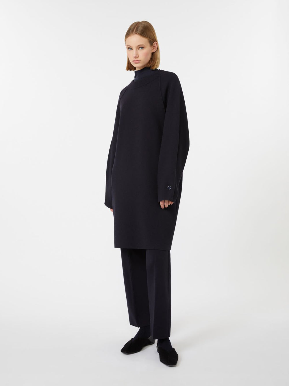 Viscose and wool yarn dress - Navy