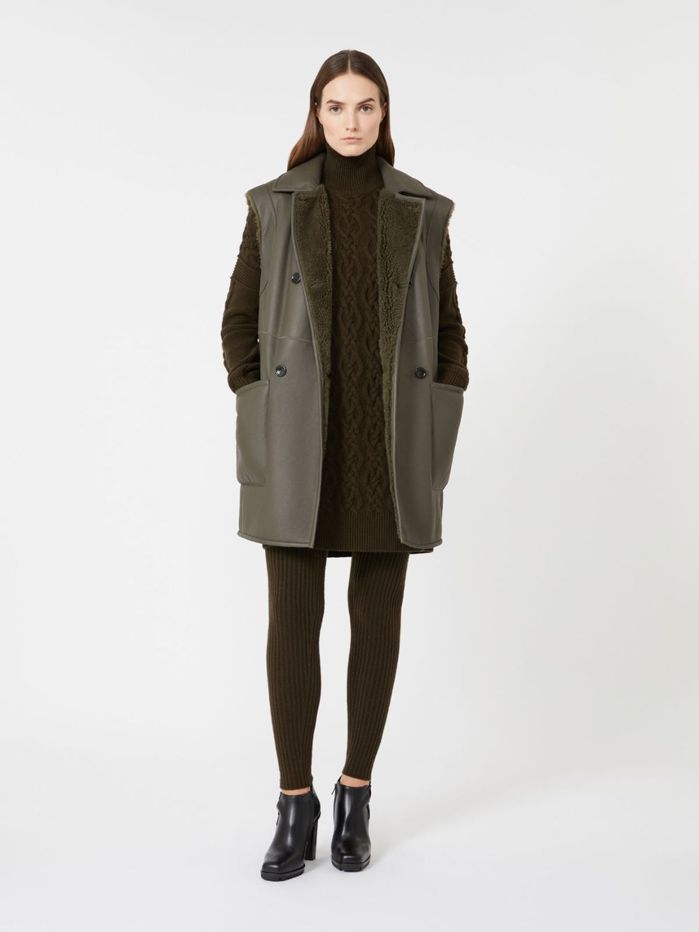 Wool and cashmere cable-knit dress - Moss green