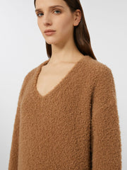 Bouclé silk V-neck camel jumper - Camel