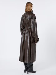 Long trench coat with patent leather effect - RUNWAY - Coffee