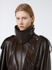Long trench coat with patent leather effect - RUNWAY - Coffee