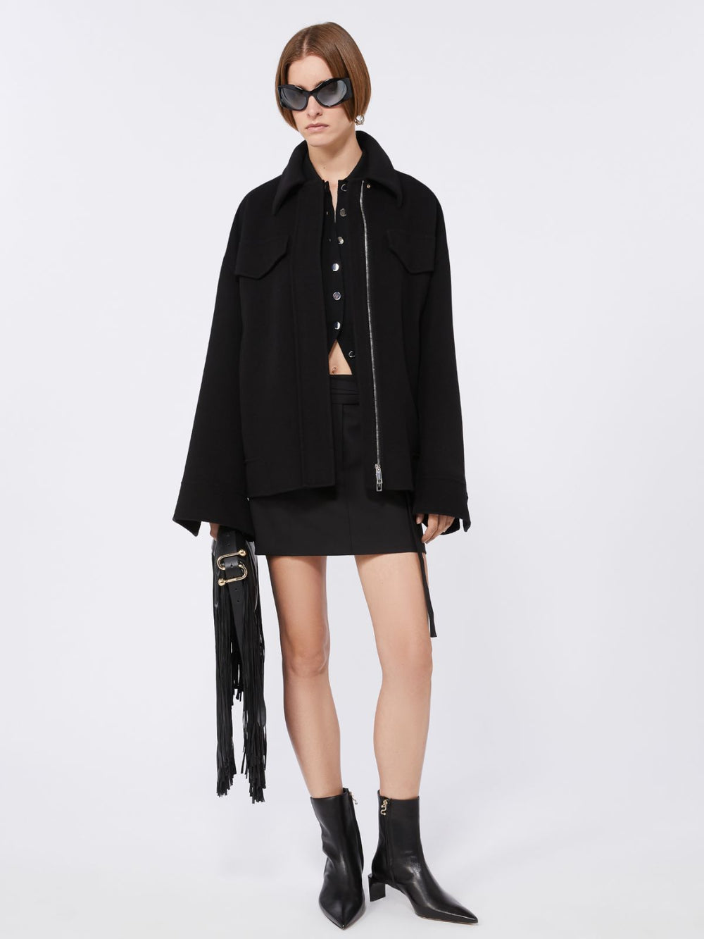 Double-faced wool pea coat - Black
