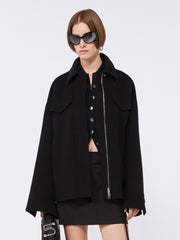 Double-faced wool pea coat - Black