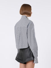 Striped poplin cropped shirt - Black