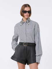Striped poplin cropped shirt - Black