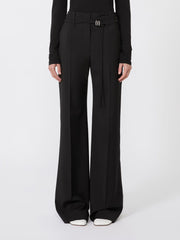 Flared stretch woollen cloth trousers - Black