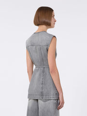 Slim-fit sleeveless denim top - Black