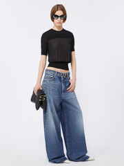 Bi-material short-sleeved jumper - Black