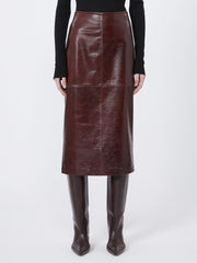 Midi leather skirt - Bordeaux
