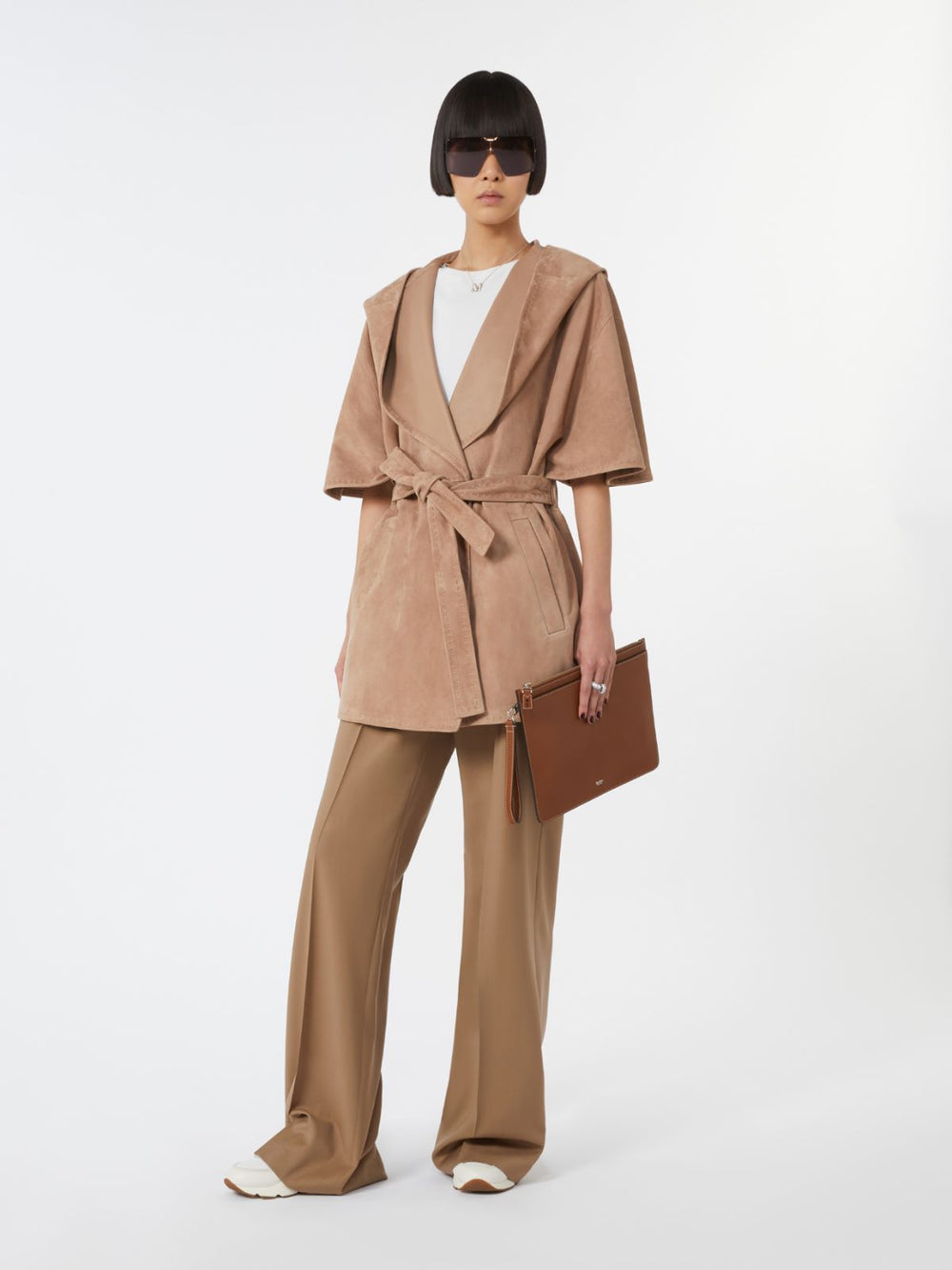 Suede cape with belt - Turtledove