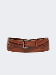 Long leather belt - Dark brown