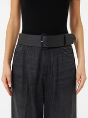 Semi-glossy leather belt - Black