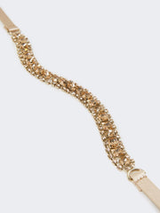 Bejewelled satin belt - Powder