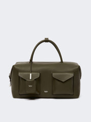 Large leather Boston bag with pockets - Dark brown