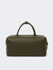 Large leather Boston bag with pockets - Dark brown