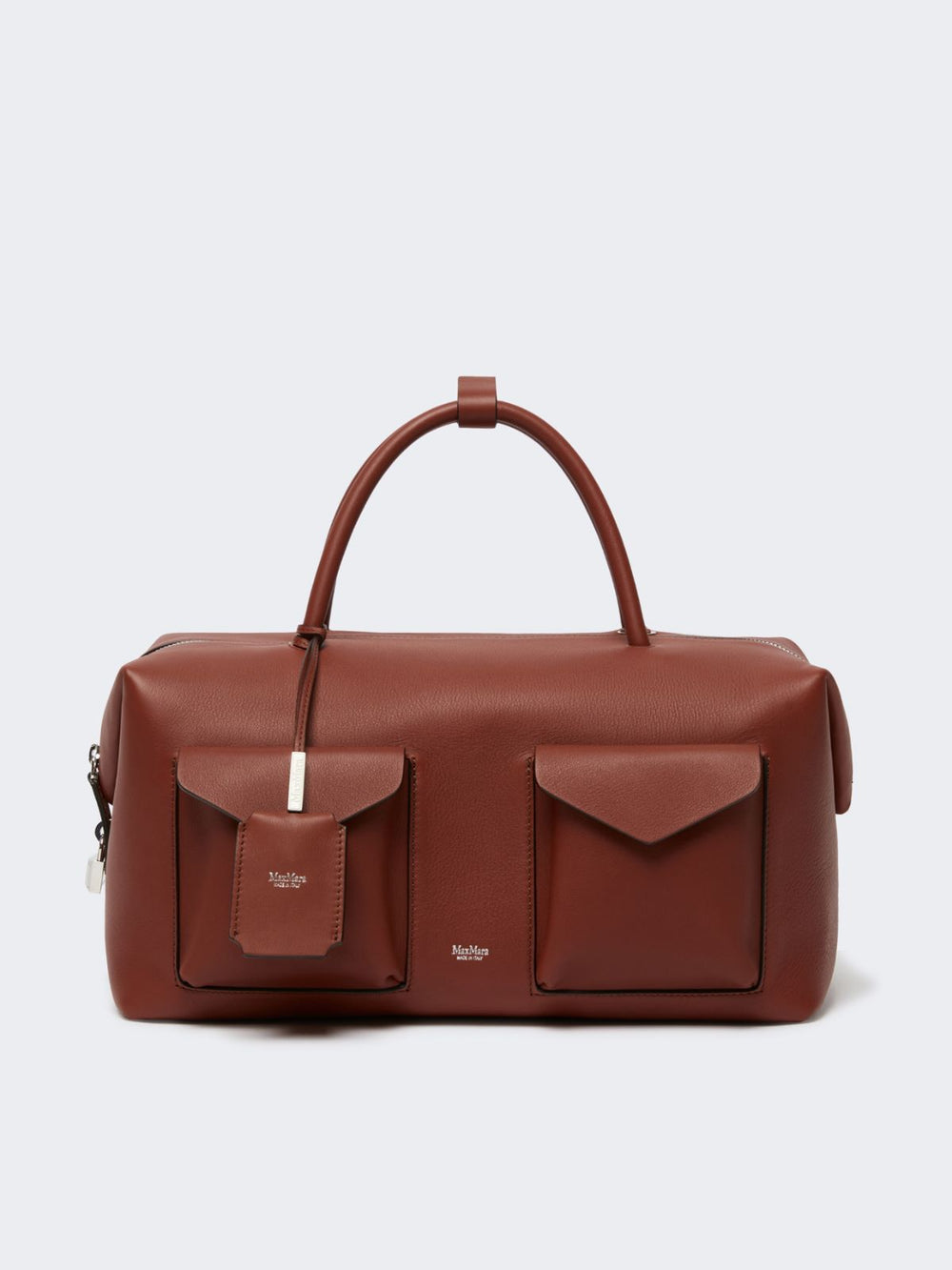 Large leather Boston bag with pockets - Rust