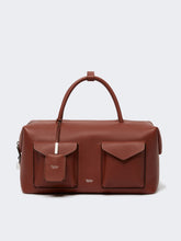 Large leather Boston bag with pockets - Rust