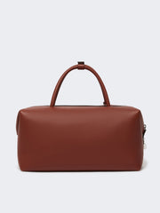 Large leather Boston bag with pockets - Rust