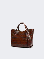 Small crocodile-print leather Marine bag - Brown