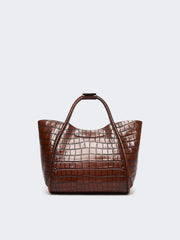 Small crocodile-print leather Marine bag - Brown
