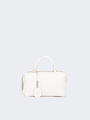 Small natural leather bowler bag - White