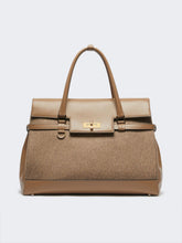 Large cashmere and leather handbag - Brown