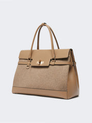 Large cashmere and leather handbag - Brown