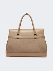 Large cashmere and leather handbag - Brown