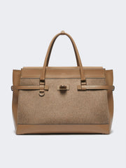 Large cashmere and leather handbag - Brown
