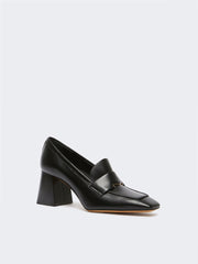 Leather loafers with heel - Black