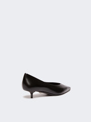 Kitten-heel leather court shoes - Black