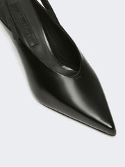 Leather slingback mules with bow - Black