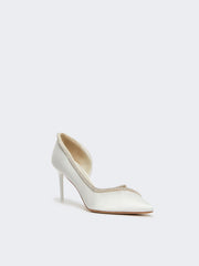 Crystal-adorned satin court shoes - Ivory