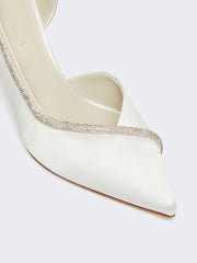 Crystal-adorned satin court shoes - Ivory