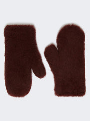Mittens in alpaca and wool Teddy fabric - Red purple