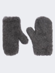 Mittens in wool and alpaca Teddy fabric - Medium grey