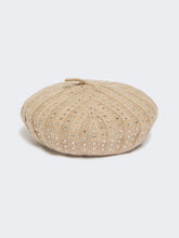 Rhinestone-adorned cashmere beret - Sand