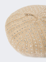 Rhinestone-adorned cashmere beret - Sand