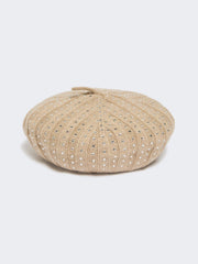 Rhinestone-adorned cashmere beret - Sand