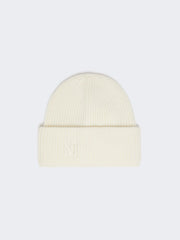 Rib-knit cashmere beanie hat - White