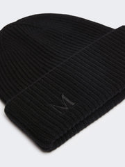 Rib-knit cashmere beanie hat - Black