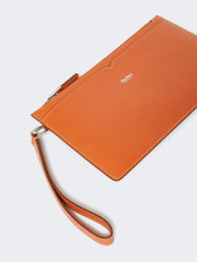 Wrist-strap leather pouch - Tangerine