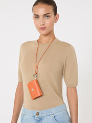 Leather Monogram strap with pendant detail - Tangerine